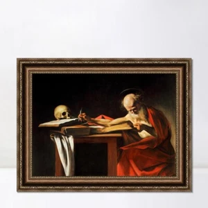 Framed Canvas Print Saint Jerome Writing by Michelangelo Merisi da Caravaggio - Picture 1 of 16