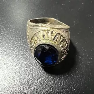 Anillo vintage de la Marina de los Estados Unidos para hombre USN vidrio azul defecto de plata esterlina - Imagen 1 de 10