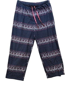 Cuddl Duds Womens Fleece Lounge Pants XL Navy & Pink Drawstring - Picture 1 of 11