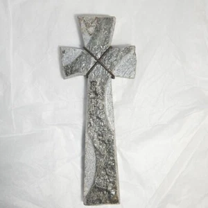 Crucifix Jesus Cross Wrapped Stone Hand Made Art 7.5” x 2 Signed - Picture 1 of 7