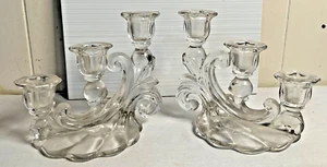 Vintage 2er Set elegante Pressglas ROLLE 3-ARMIG KERZENSTÄNDER Stufenleuchter - Bild 1 von 11