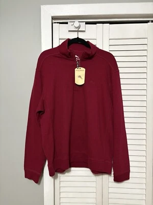 Tommy Bahama Mens Sweater Pullover Size L Quarter Zip Rhumba Red Stretch golf - Image 1 of 4