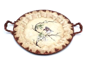 Large Silver In Copper Doubled Handled Tray With Bird In Dogwood Tree Branch 095 - Picture 1 of 16