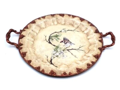Large Silver In Copper Doubled Handled Tray With Bird In Dogwood Tree Branch 095 - Image 1 of 4
