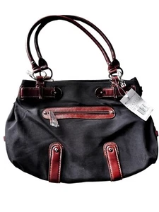 Etienne Aigner Purse Handbag Black Canvas Leather Trim Interior Pockets NWT - Imagen 1 de 16