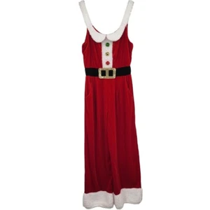Juniors XS Christmas Mrs Santa Clause Red Plush Overalls Bells Sequins Pockets - Picture 1 of 2