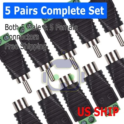 MINIDUINO 5 Pairs Speaker Wire Cable to Audio Female Male RCA Connector Jack Plug US Ship