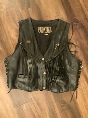Chaleco de moto vintage para mujer Frontier cuero talla grande estilo corto flecos Foto 1 de 4