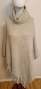 Oatmeal, Beige and White Poncho , Tassels,One Size New without Tags - Picture 1 of 7