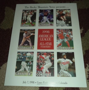 MLB All-Star Game Starters Rocky Mountain News 1998 póster/figno de doble cara - Imagen 1 de 2