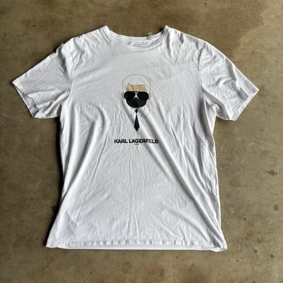 Karl Lagerfeld Mens White Karl Caricature Graphic Logo T-Shirt Size Large - Image 1 of 4