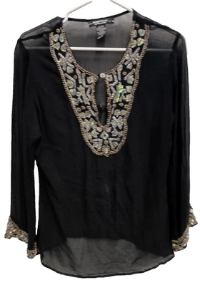 Blusa Top De Colección Y2K Rampage Para Mujer Mediana Negra Transparente Cuentas Capricho Vacaciones Foto 1 de 4