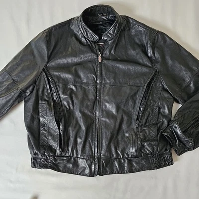 First Gear Black Leather Jacket Mens XXL Mesh Lined Biker Motorcycle Zip Vents - Image 1 of 4