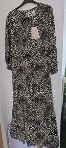 Monsoon Dress Maxi Black Yeloow White Print Aliie Amelie Size 16 Boho Floaty - Picture 1 of 5