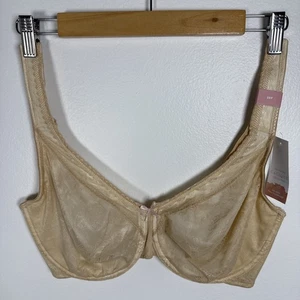 Cacique Modern Lace Covered UL FC 36F Bra Lot Beige Full Coverage Underwire - Picture 1 of 8