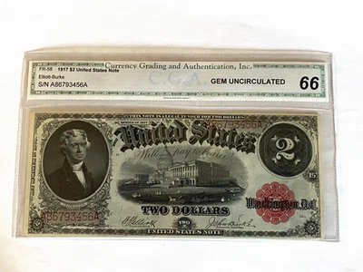 1917 Legal Tender FR-58 $2 Gem Uncirculated CGA 66 - Rare High Grade Rarity - Image 1 of 2