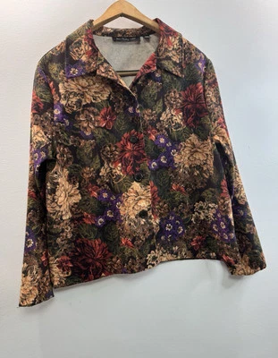 Chaqueta Blazer Briggs New York Mujer PL Verde Rojo Pequeña Floral Ligera Dama Foto 1 de 4