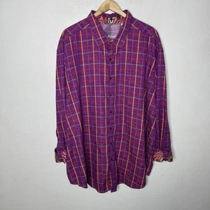 Robert Graham Purple/Pink Plaid Paisley Button Up Shirt Men’s 4XL Flip Cuff - Picture 1 of 12