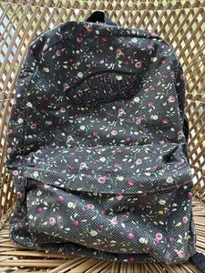 VANS Vintage Styled Floral Black Canvas Backpack Travel School Bag Pockets - Picture 1 of 10