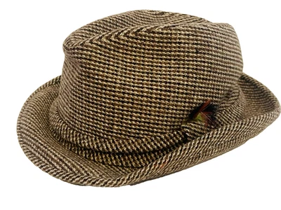 VTG 60s ROSSETT MFG CORP New York N.Y. Brown/Gray Tweed Wool Fedora Hat Mens 7⅛ - Image 1 of 4
