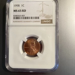 1998 Lincoln cent no mint mark MS 65 Red - Picture 1 of 4