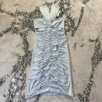 Vestido BCBGMAXAZRIA Mujer Talla M Azul Claro Acanalado Corsé Correa Ancha Fiesta Foto 1 de 4