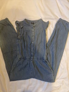 Girls GAP Denim Ruffle Jumpsuit with Button Front Size Medium. #RN:54023 - Picture 1 of 3