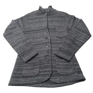 Woolrich Lambs Wool Cardigan Womens Large Charcoal Heather Stripe Vintage - Picture 1 of 13