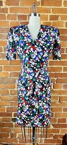 Vintage 80s S.L. Petites Multicolor Black Floral Cotton Business Skirt Set S - Picture 1 of 11