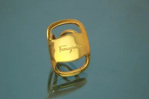 SALVATORE FERRAGAMO Gold Metal Vara Logo Scarf Holder Scarf Ring Italy Used Good - Picture 1 of 18