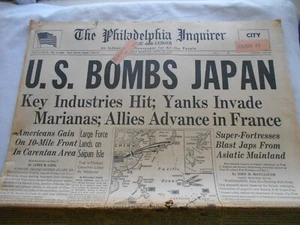 THE PHILADELPHIA INQUIRER- JUNE 16 1944 U.S. BOMBS JAPAN - Picture 1 of 7