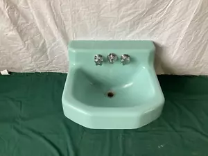 Vtg Mid Century Cast Iron Spruce Green Porcelain Bath Wall Sink Kohler 24-24E - Picture 1 of 19