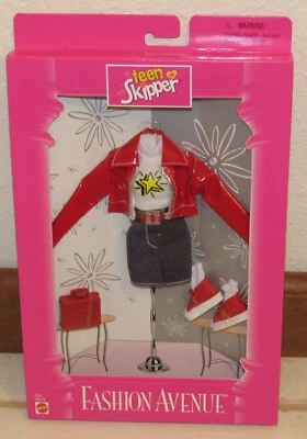 Barbie Fashion Avenue 1997 Mattel traje de patrón adolescente nuevo: jean y rojo "cuero" Foto 1 de 2