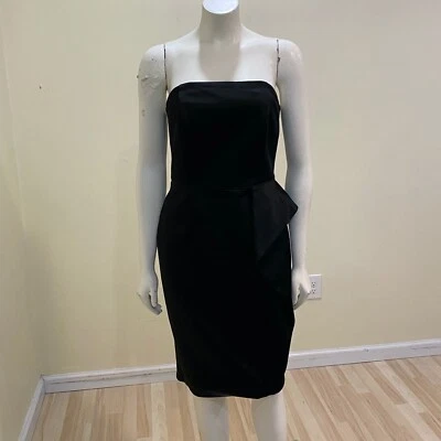 White House Black Market Dress Women's 4 Black Strapless Satin Sheath Ruffle NWT - Image 1 of 4