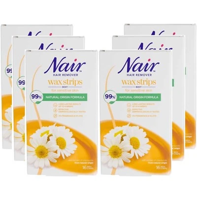 6 x 16 Nair BODY WAX STRIPS Hair Remover For Legs & Body with Camomile Extract