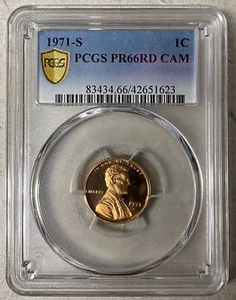 1971 S 1C Proof Lincoln Cent, PCGS PR66RD Cameo, Gold Shield - Picture 1 of 2