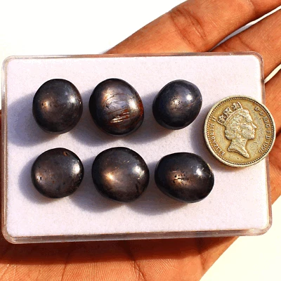 Lote de 6 piedras preciosas sueltas cabujón ovalado sin tratar de zafiro estrella natural de 15 mm-17 mm Foto 1 de 4