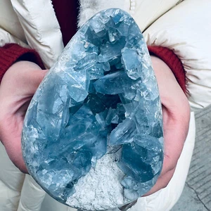 2.39LB natural blue celestite geode quartz crystal mineral specimen healing - Bild 1 von 9