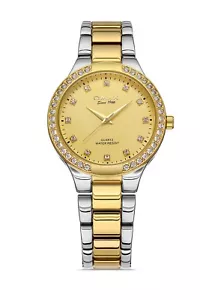 OMAX GOLD PLATED DIAL RHINE STAINLESS STEEL 2 TONE BAND QUARTZ WATER RESISTANT - Picture 1 of 6