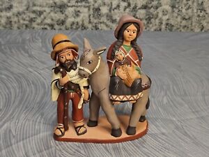 Statue vintage en argile péruvienne faite à la main, Joseph et Marie, Bébé Jésus 