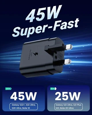45W Super Fast Charger for Samsung Galaxy S24/S24/S23/Note20/S22/S21/Note10/S20 - Image 1 of 4