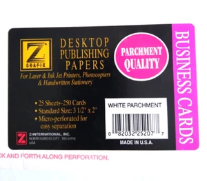 ZGrafix - Business Cards for Laser/InkJet Qty 250 - White Parchment 3 1/2”x2”. - Picture 1 of 1
