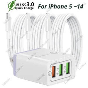 For iPhone 14 13 12 11 X 8 7 6 QC 3.0 Fast Charger USB Cable Wall Adapter Block - Picture 1 of 17
