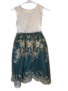 Biscotti Girls Size 6 HOLIDAY Dress, Green , Gold Embroidered Tulle Ivory - Picture 1 of 7