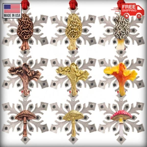 Pewter Mushroom Snowflake Christmas Tree Ornament (9 Options) Made in the USA - Picture 1 of 13