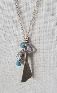 Gold Filled Chinese Cloisonne Fan Charm Long Pendant Necklace - Picture 1 of 8