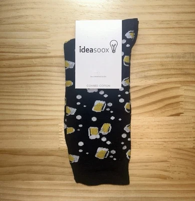 Mens Happy Hour Novelty Dress Socks – Beer Mug Print Combed Cotton Crew Unisex - Image 1 of 2