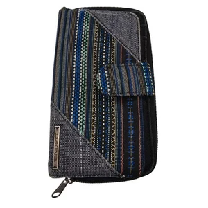 Dakine Womens Bi Fold Canvas Wallet w/ Zippered Pocket Blue Striped Boho - Picture 1 of 5