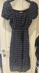 ANTHROPOLOGIE STRIPED BLACK GREY DRESS UK 14 LARGE - Picture 1 of 8