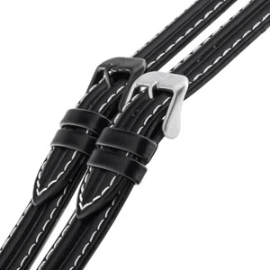 Lederband Armband Uhrenband PILOT Handarbeit schwarz weisse Naht Dornschließe - Picture 1 of 12